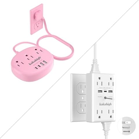 Pink Extension Cord 5FT - Wall Outlet Extender with Screw Cover