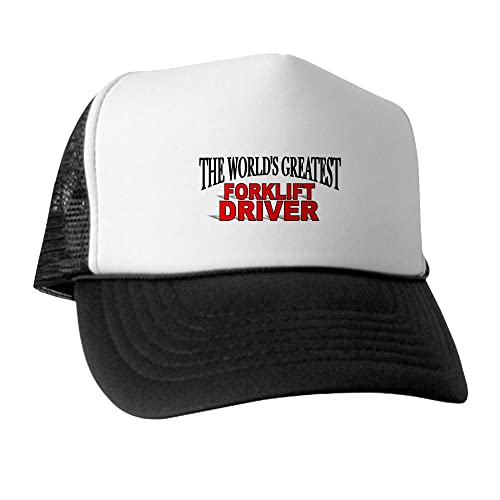 CafePress The World s Greatest Forklift Driver Trucker Hat, Classic Baseball Hat, Unique Trucker Cap Black White