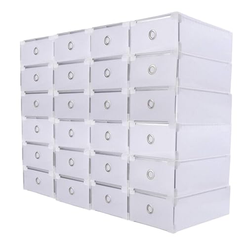 Froulaland 20 Scatole Trasparenti per Scarpe Cassetti Plastica Coperchio Impilabili Scarpiera Salvaspazio Slim Ingresso Porta Scarpe