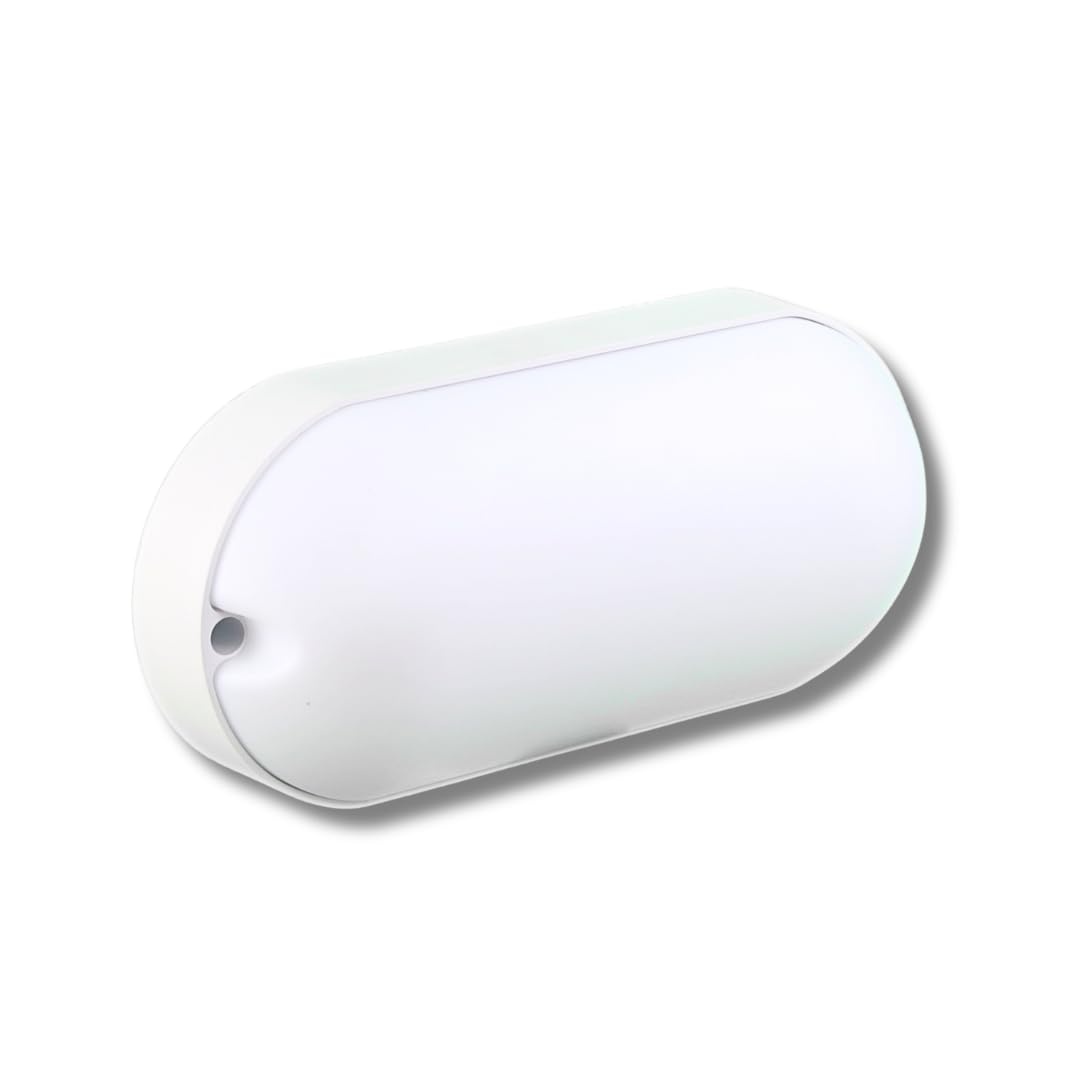 Jandei - Lampara Pared, Montaje Enrasado Superficie Lámpara Ovalada Segurid, 6000K Blanco Frío, IP65 Hidrófuga, Interior, Exterior, Baño, Techo, Hall, Navidad, Escalera, Garaje, Porche