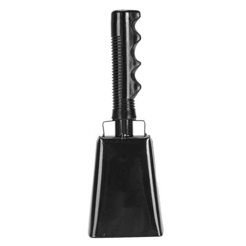 OVAQUIXI Cowbell with Handle, Steel Loud Cheering Hand Bell Cow Bell Noise Maker Percussion Musical Instrument for Sports Event Football Games Party (Black)