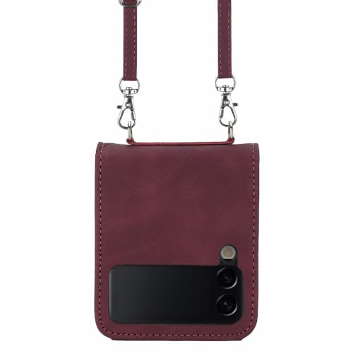 Étui en cuir avec lanière pour Samsung Galaxy Z Flip 4 et 3 rouge