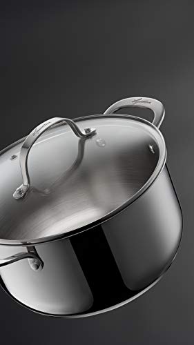 Lagostina Evelia Set di Pentole Induzione, Gas e Forno in Acciaio Inox 18/10, 13 Pezzi, Batteria con 4 Casseruole, Pentola, Padella Antiaderente, Mestolo, Schiumarola, Cucchiaio Spaghetti, 4 Coperchi