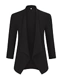 HAUSPROFI Blazer Damen Elegant Sportlich 3/4 Ärmel Open Front Business Jacke Schwarz M
