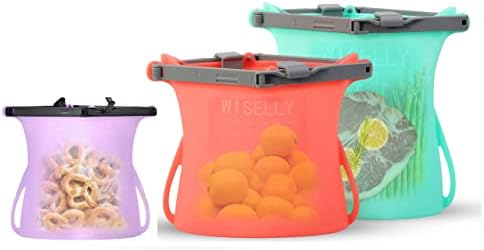 Bundle (1L + 2L + 3L) Reusable Silicone Stand Up Food Storage Bags Silicone Freezer Bags image 2