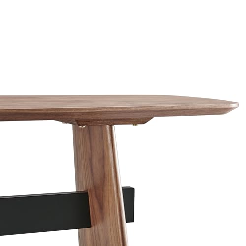 Image of Euro Style Folke 55 inch Console Table | Modern Industrial Accent | Functional Sofa Table for Entryway, Living Room, Hallway, or Home Office | Walnut Finish with Matte Black Steel Cross Bar