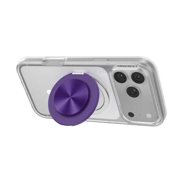 Image of PopSockets Kick-Out Grip for MagSafe, Adjustable Kickstand for Portrait or Landscape, Magnetic Stand, Metal - Purple