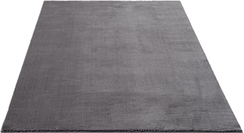 the carpet Relax kuscheliger Kurzflor Teppich, Anti-Rutsch Unterseite, Waschbar bis 30 Grad, Super Soft, Felloptik, Anthrazit, 120 x 160 cm