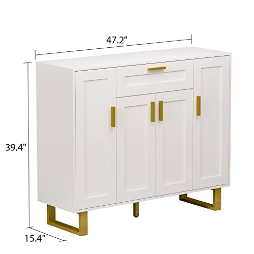 Ecacad Buffet Sideboard Storage Cabinet With Drawers, Adjustable Shelves & Doors, Modern Kitchen Cupboard Console Table For Dining Room, Entryway, White (47.2”W X 15.4”D X 39.4”H) #TOP1