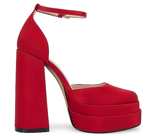 VETASTE Womens Platform Heels Chunky High Heels Ankle Buckle Strap Pumps Party Wedding Dress Shoes Red by VETASTE - Used condition - Image 2