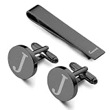 DIPZO Ensemble de Boutons de Manchette et Pince à Cravate pour Homme, Initiale J Personnal...
