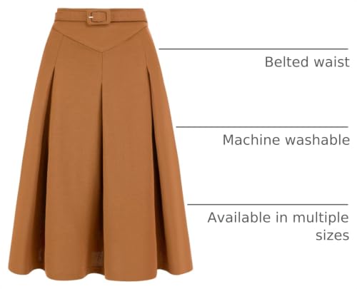 Image of Allegra K Women's Office Work Skirts Belted Waist Midi A-Line Pleated Skirt