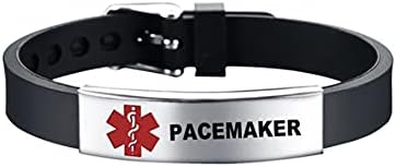 MZC Jewelry PACEMAKER Medical Alert ID Bracelet Silicone Adjustable Sport Wristband Engraved Stainless Steel Bracelets for Men Women Grandpa Brother