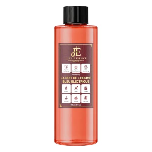 Just Essence La Nuit De L'homme Bleu Electrique Fregrance Perfume Oil | Premium Quality Concentrated Fragrance | Pure Perfume & Cologne Oil for Personal Body Use | 2 Fl Oz