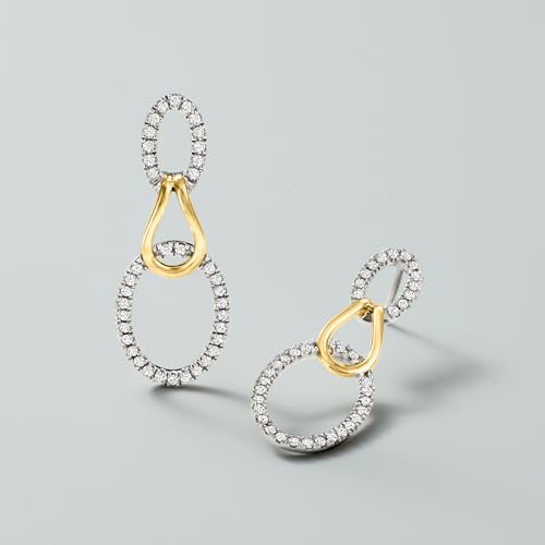 Ross-Simons 0.50 ct. t.w. Diamond Oval Loop Drop Earrings in Sterling Silver and 14kt Yellow Gold3
