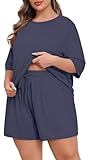 Lastshe Womens Plus Size Pajama Set 2 Piece Soft Short Sleeve with Pockets Shorts Sleepwear Knit Pjs Lounge...
