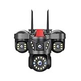 Xqscvqwfa 3 MP WLAN-Kamera, kabellos, UHD, IP, für den Außenbereich, vier Linsen, 4 Bildschirme, PTZ, 16-facher Zoom, ONVIF-Sicherheitskamera, automatische Verfolgung, CCTV (3 MP hinzufügen 128 G)