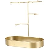 Veemoon Multilayer Schmuckständer aus Metall Großer Tisch Schmuckhalter in Gold mit Marmoroptik Aufbewahrung für Halsketten Armbänder und Ohrringe Schmuckorganizer für Zuhause und Reisen