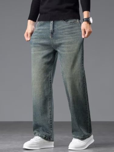 Image of Jeans for Men | Regular Fit Whisker Wash Denim with Straight Fit Bottoms