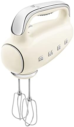 Smeg HMF01CRUK Hand Mixer with Turbo Function, 3 Attachments, LED Display, Retro 50's Style, 250W, Cream