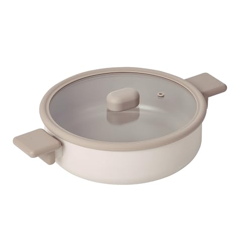 Chou Chou Kitchen Nonstick 2.6QT Low Stock Pot with Silicone Rim Lid, Healthy Cooking Ceramic Coating Casserole with Handle, Induction Compatible Cookware, Hot Pot Stew, Made in Korea (9.5