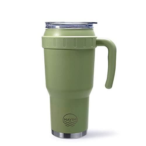 Mayim Traveler 40Oz Tumbler With Handle And 2-In-1 Straw Lid, Insulated Leak Proof Double Walled Stainless Steel Coffee Travel Mug - Maintains Cold, Heat, And Ice For Hours (Sage) #TOP9