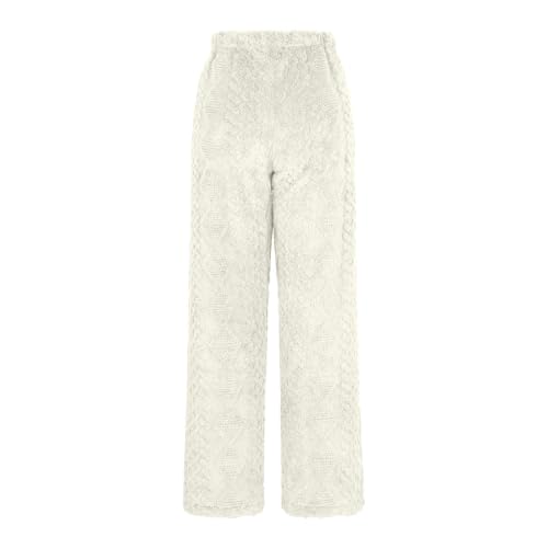 GOSEAGOTOFUN Flannel Pajama Pants Women Plush Fuzzy Warm Sleep Pants Soft Fluffy Pajama Bottoms Wide Leg Lounge Sleep Bottoms White Small - image 4