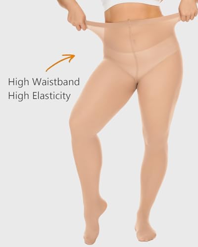 Image of DUCMODA Plus Size Tights for Women, Ultra Soft Solid Color Semi-Opaque Pantyhose, Nylon High Waist Stockings 1X 2X 3X 4X