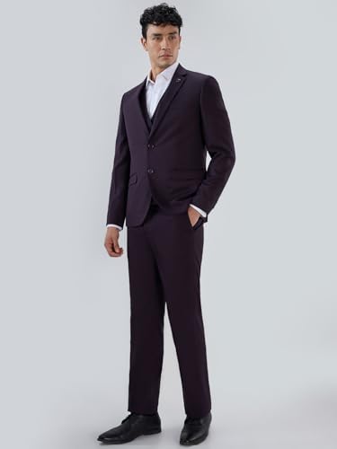 Image of Park Avenue Men Modern Slim Fit Solid Pattern Pure Polyester Notch Lapel Full Sleeve Festive Suit