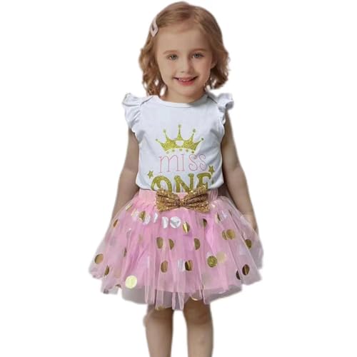 Baby Girls 1st/2nd First Birthday Outfits Cotton Romper TuTu Skirt Set with Sequins Bowknot Headband 3Pcs2