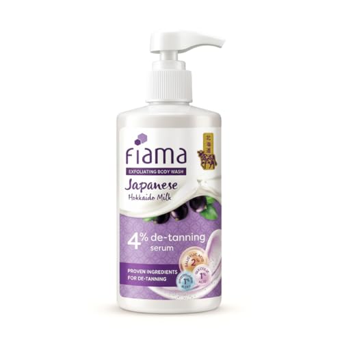 Image of Fiama 4% Detan Serum Exfoliating Body Wash 250ml, 2% Salicylic Acid, 1% Glycolic Acid, 1% Exfoliating Tan Removal Shower Gel, Gently removes dead skin | Exotic Japanese Hokkaido Milk, Punchy Grapefruit Fragrance