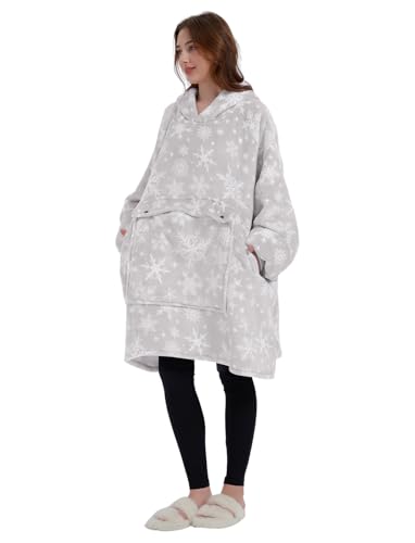 Image of KFUBUO Wearable Blanket Hoodie for Adults With Pocket Snowflake | Sherpa, Fuzzy Blanket, Oversized Sweatshirt Blanket, Kangaroo Pouch, Cute Birthday Gifts for Women, Cute Stuff