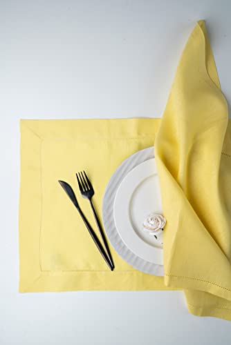D'moksha Easter Yellow Cloth Napkins 20 X 20 Inch Set Of 4- 100% Pure Linen Napkins, Hemstitched Dining Table Napkin/Dinner Napkin For Spring, Summer, Mother's Day, Wedding, Party, Machine Washable #TOP2