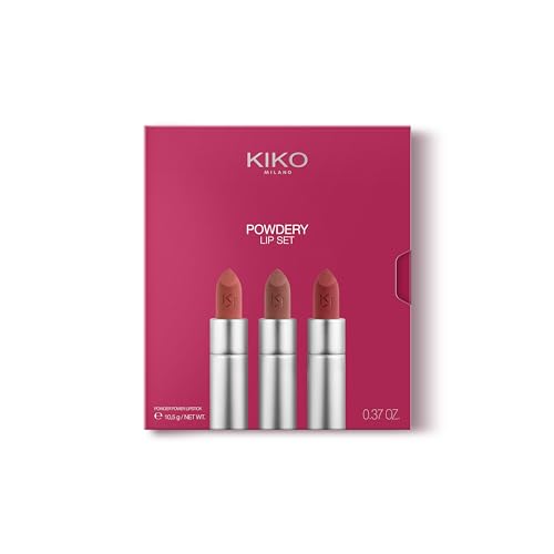 KIKO Milano Powdery Lip Set 01 | Make-Up-Set: 3 Lippenstifte Mit Pudrig-Matten Finish