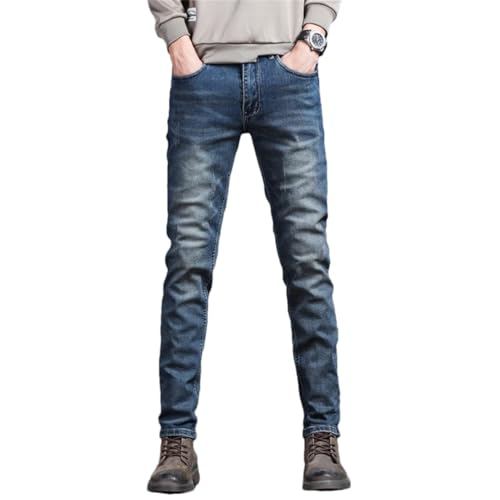 Men Skinny Jeans Elastic Cotton Slim Korea Blue Biker Pencil Denim Trousers Blue 36