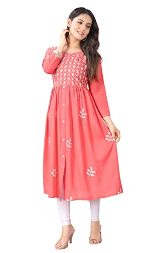 Image of KrazzyKudy Women's Rayon Embroidered Flared Kurtis