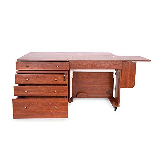 Arrow K8805 Kangaroo Sewing Cabinet for Sturdy Sewing, Cutting, Quilting, and Crafting with Joey II 3 Drawer Storage Cabinet, Portable with Wheels, Teak Finish - Thumbnail 4