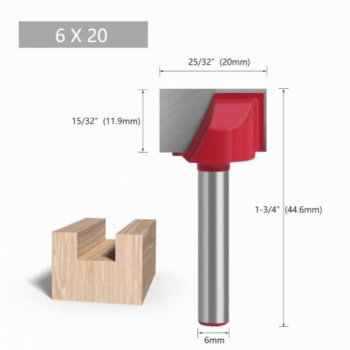 BIGP Lot de 6 Fraise de nettoyage pour fond de rabotage, 6mm Tige Fraisage à Menuiserie Fraise à Bois Fin Double Tranchant Nettoyage du Fond de Bois Routeur Bits Dia de Coupe 10/16/20/22/30/32mm – vue 5