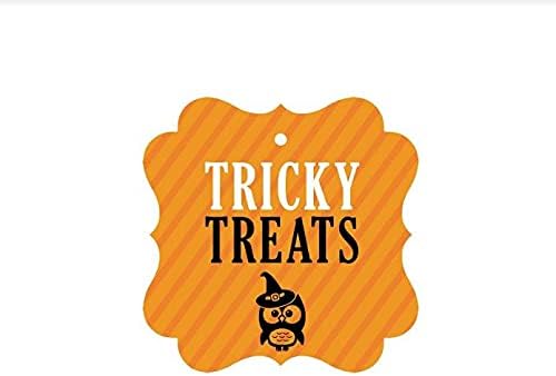 Andaz Press Classic Black and Orange Halloween Party Collection, Tricky Treats Fancy Frame Gift Tags, 24-Pack