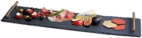 Artesa KitchenCraft Slate Serving Tray Platter with Copper Finish Handles, 60 x 15 cm, Black