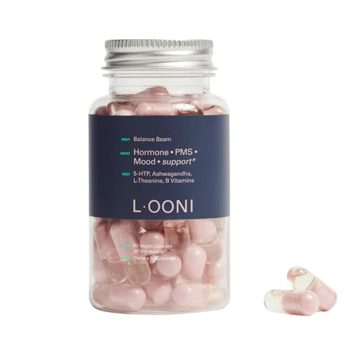 LOONI PMS Relief Balance Beam Supplement for Women – Hormone Balance for Menopause, B12, Omega-6, Zinc & Nootropics – Supports Mood Swings, Cramps, Cravings – 60 Vegan Capsules