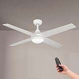 M mimotec - Ventilador de Techo con luz Led Minimal Blanco 55W, temporizador.