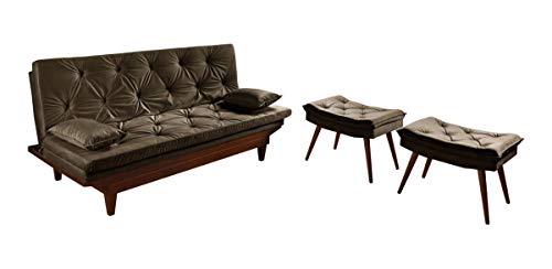 Sofa Cama Reclinavel Caribe Com Duas Banquetas Rubi Suede Cappuccino