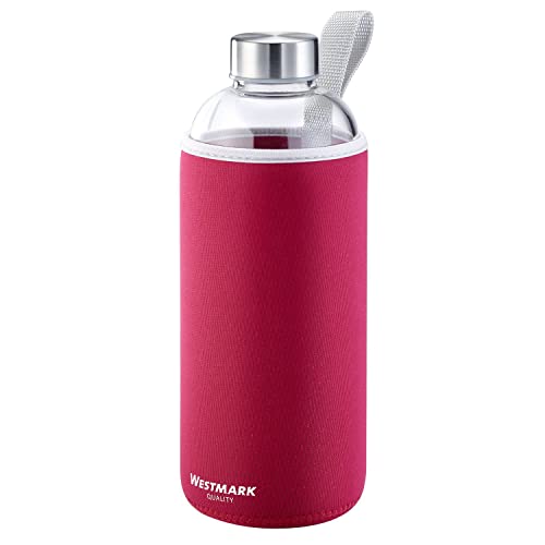 Westmark Borraccia, Vetro con stampa, Incl. Fodera protettiva, 1000 ml, Vetro/Silicone/Gomma, Senza BPA, Viva, Rosso/Argento/Trasparente, 5274226R