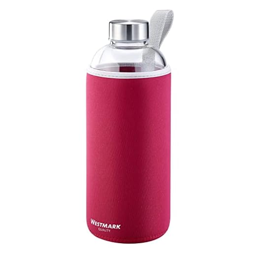 Westmark Dryckesflaska, tillverkad av glas med tryck, inkl skyddande fodral, 1000 ml, glas/silikon/gummi, BPA-fri, Viva, röd/silver/genomskinlig, 5274226R