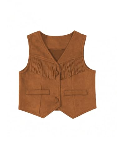 Verdusa Girl's Western Fringe Crop Vest 70s Hippie Boho Tassels Cowgirl Jacket