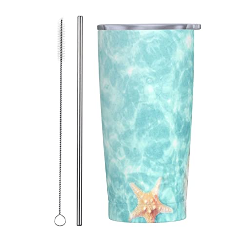 Vaso térmico de 591 ml con tapas y pajita de acero inoxidable para el hogar, la oficina, la escuela - Vaso impermeable para café y viajes - Azul