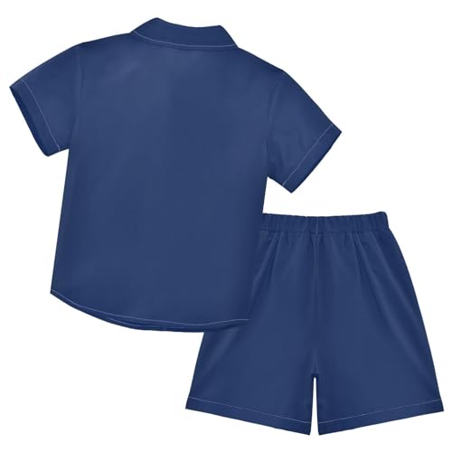 Image of 3T Toddler Boy Shorts Set Teal Hawaiian Button Down Shirts Summer Outfits for Little Boy