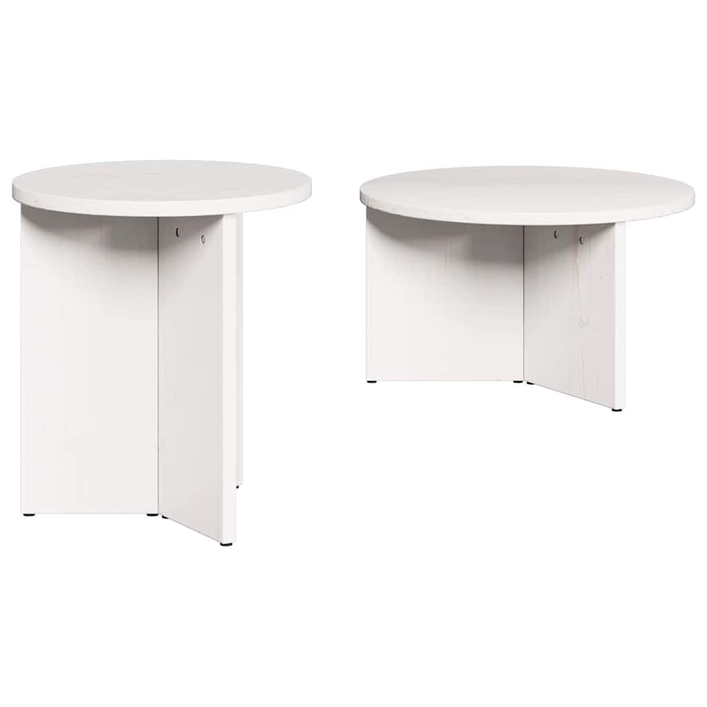Table en bois de pin massif de salon ronde et robuste au fini blanc moderne
