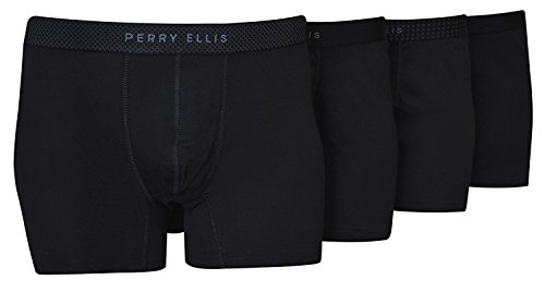 Perry Ellis Men's Cotton Stretch Boxer Briefs - 536109-1 x 1 Rib, Pack of 4 (Large, Black/Black/Black/Black)